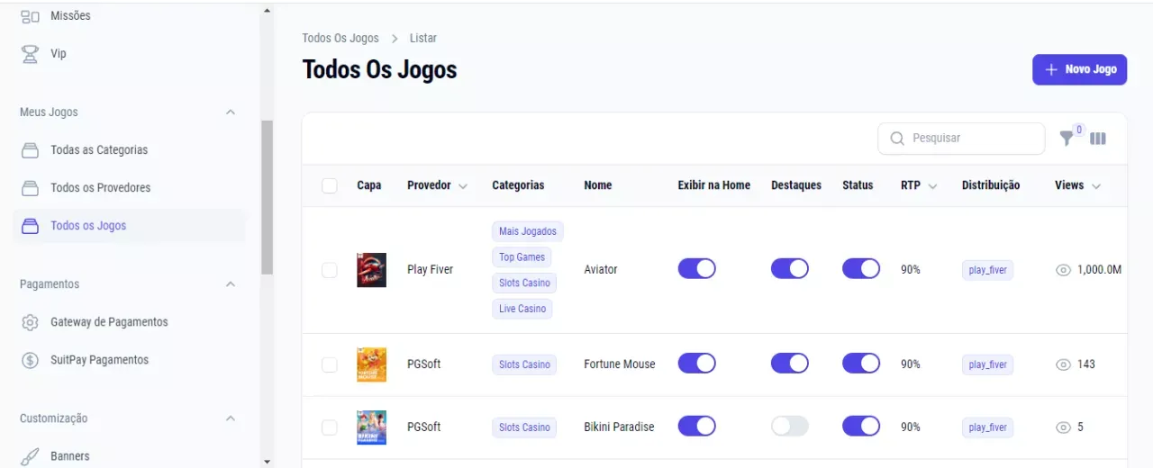 Script de Cassino admin configuração
